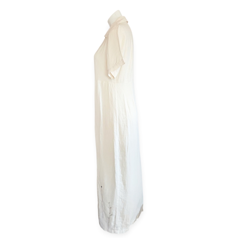 Johnny Was Vintage Cream/Ivory 100% Linen Floral Embroidered Maxi Shirt Dress - Picture 3 of 12